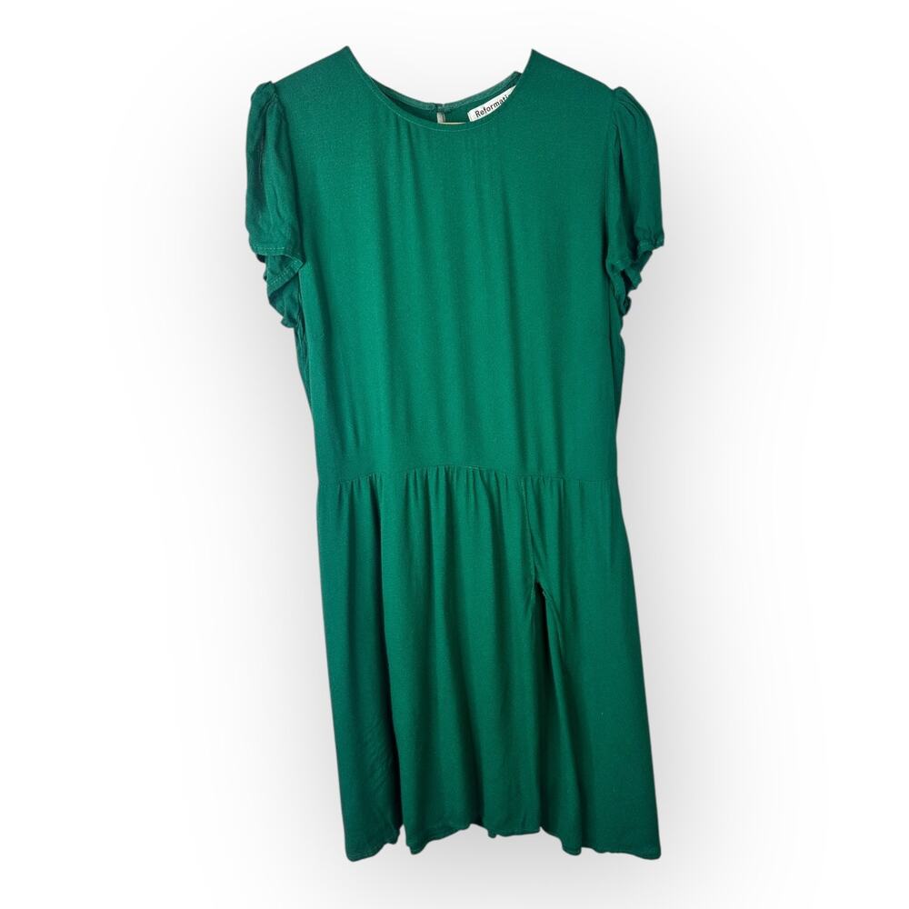 Reformation Womens size 8 Gavin Mini High Slit Flutter Sleeve Dress Green Flaws